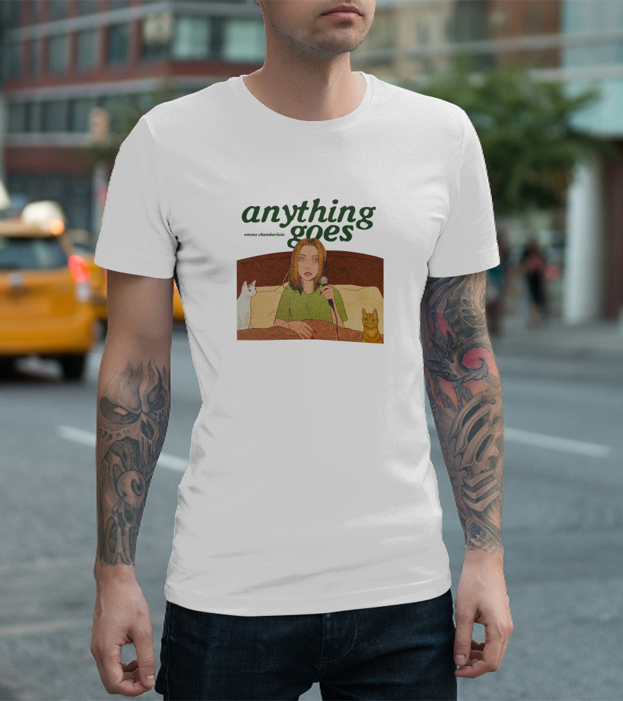 Anything Goes Emma Chamberlain Merch With Cats And Microphone T-Shirt