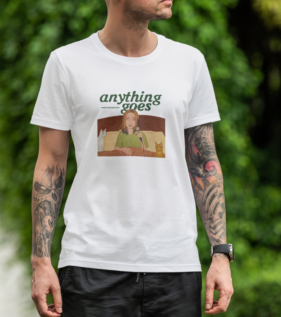 Anything Goes Emma Chamberlain Merch With Cats And Microphone T-Shirt