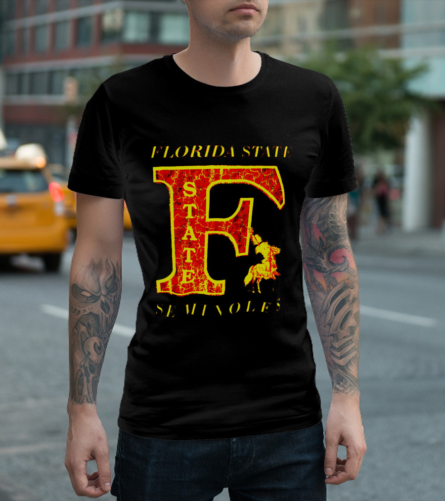 Florida State Seminoles Vintage 1980s Large F Cracked Texture T-Shirt