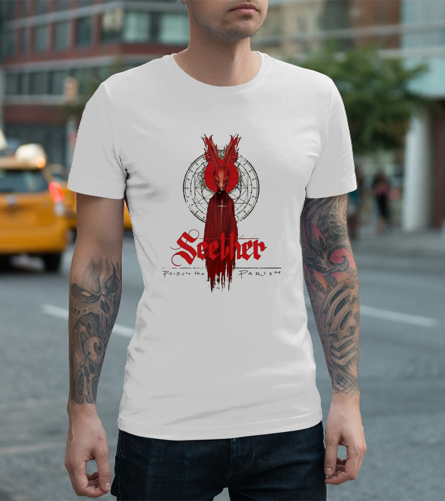 Seether Poison The Parish Red Hooded Figure with Geometric Circle T-Shirt