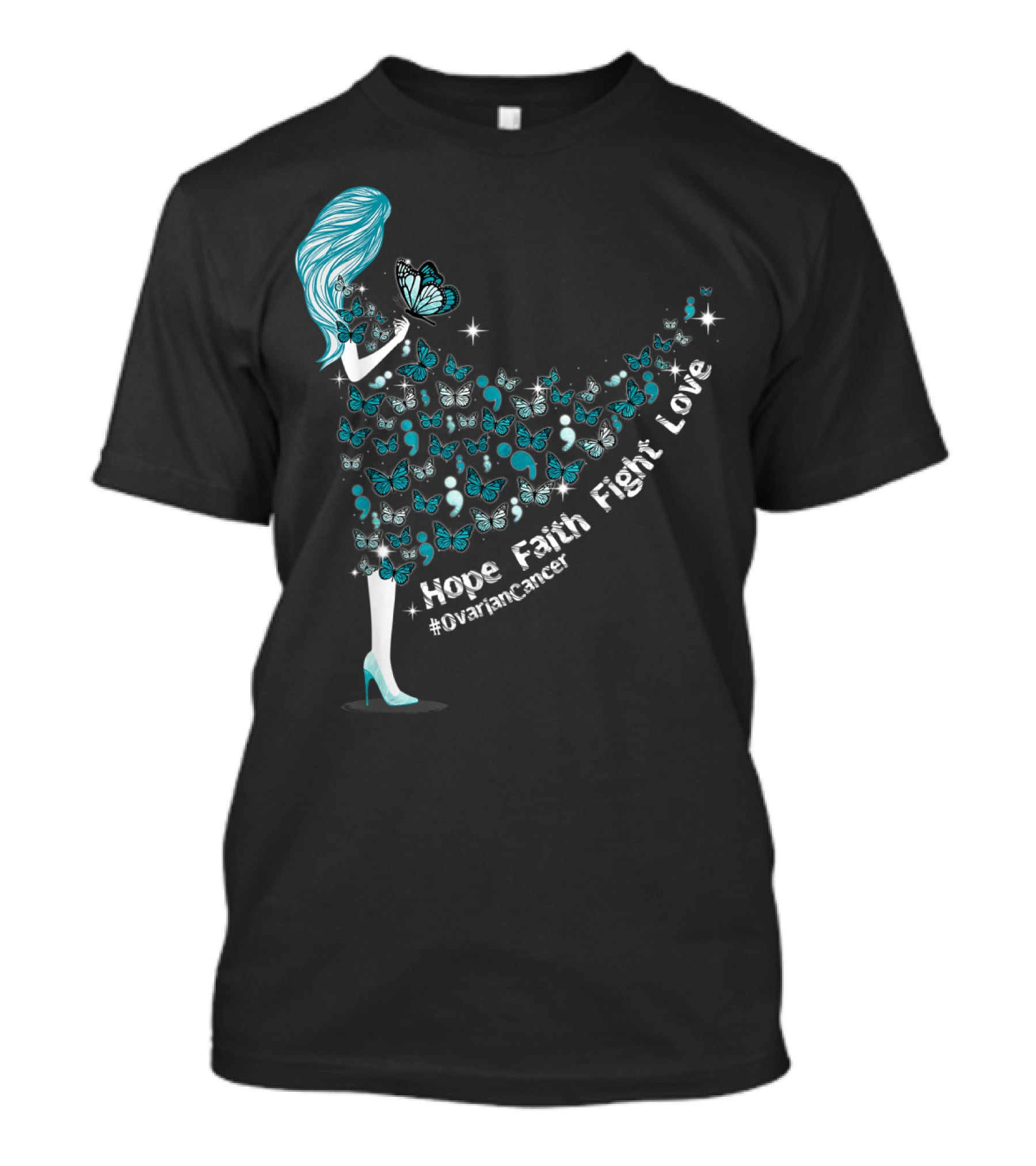 Hope Faith Fight Love Butterfly #OvarianCancer Support T-Shirt