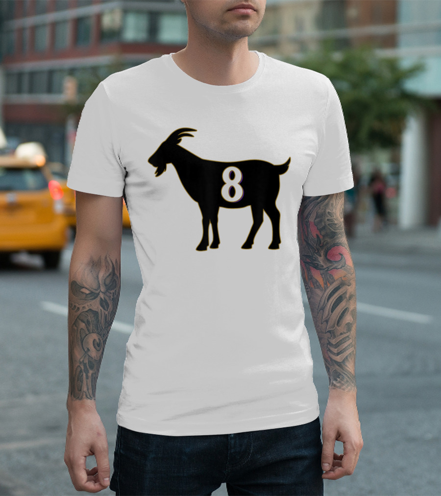 GOAT 8 Baltimore Football Maryland Raven Nation Black Goat Silhouette with Number 8 T-Shirt