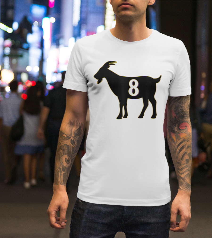 GOAT 8 Baltimore Football Maryland Raven Nation Black Goat Silhouette With Number 8 T-Shirt