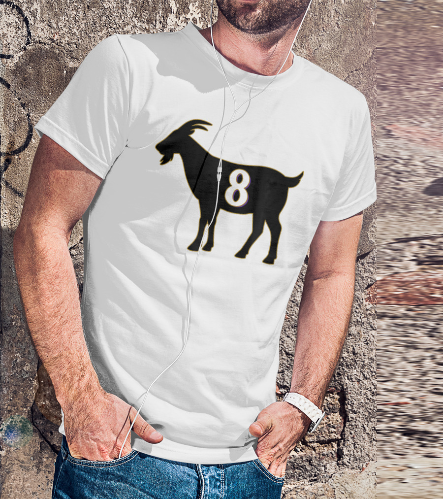 GOAT 8 Baltimore Football Maryland Raven Nation Black Goat Silhouette With Number 8 T-Shirt