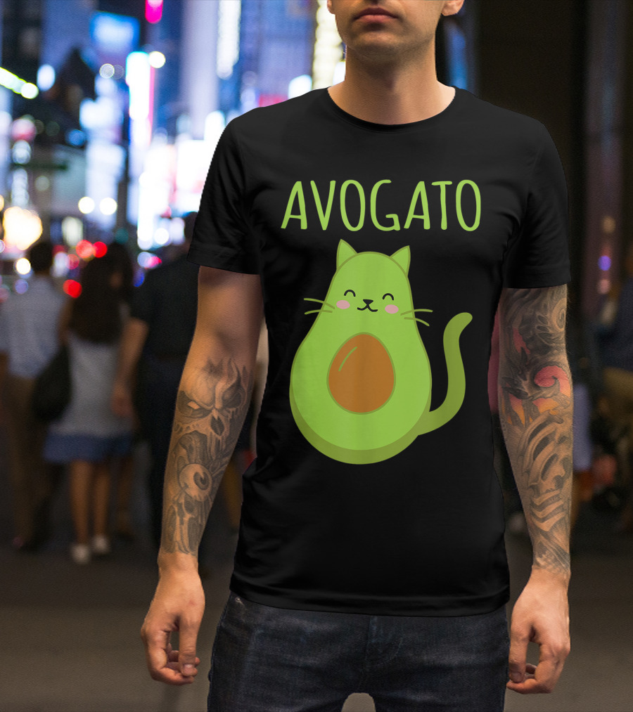 Avogato Cute Happy Cat Avocado T-Shirt