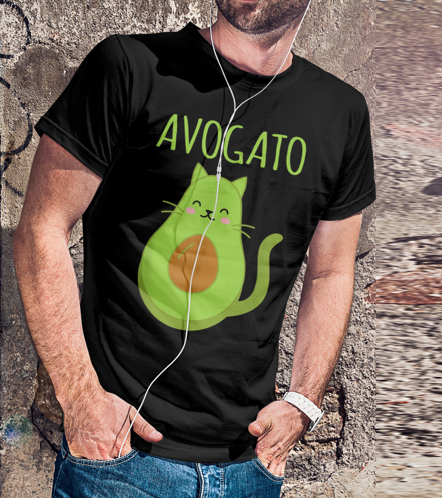 Avogato Cute Happy Cat Avocado T-Shirt