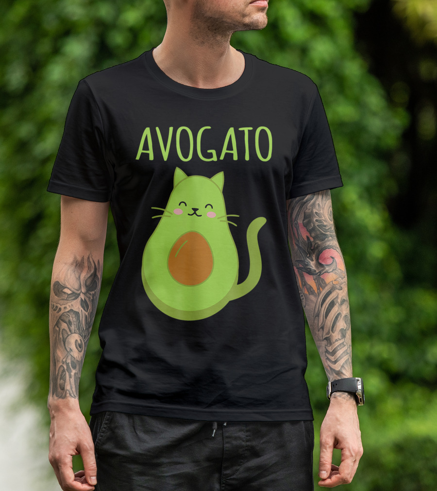 Avogato Cute Happy Cat Avocado T-Shirt