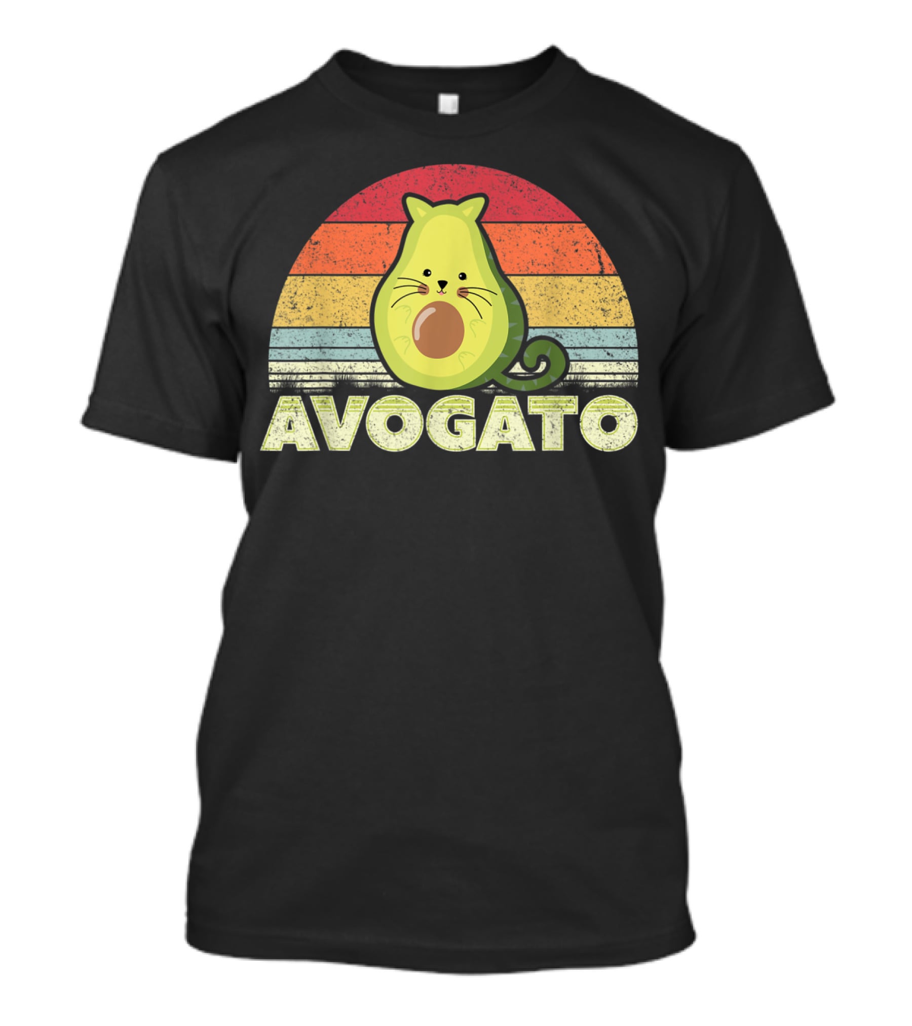 Avogato Retro Cat Avocado Vintage Sunset T-Shirt