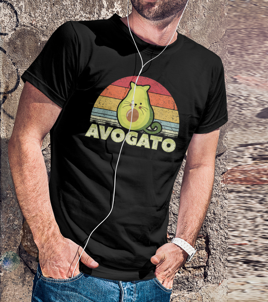 Avogato Retro Cat Avocado Vintage Sunset T-Shirt