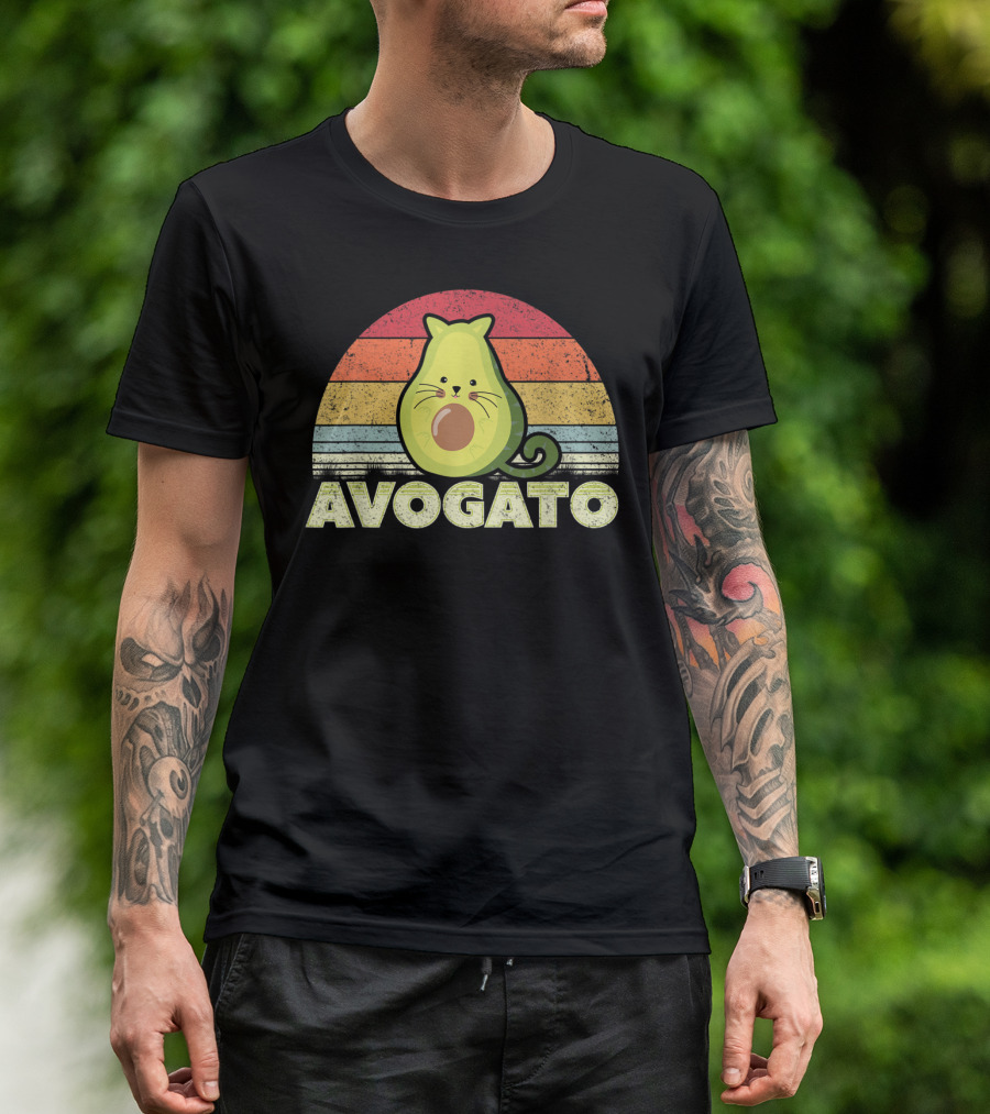 Avogato Retro Cat Avocado Vintage Sunset T-Shirt