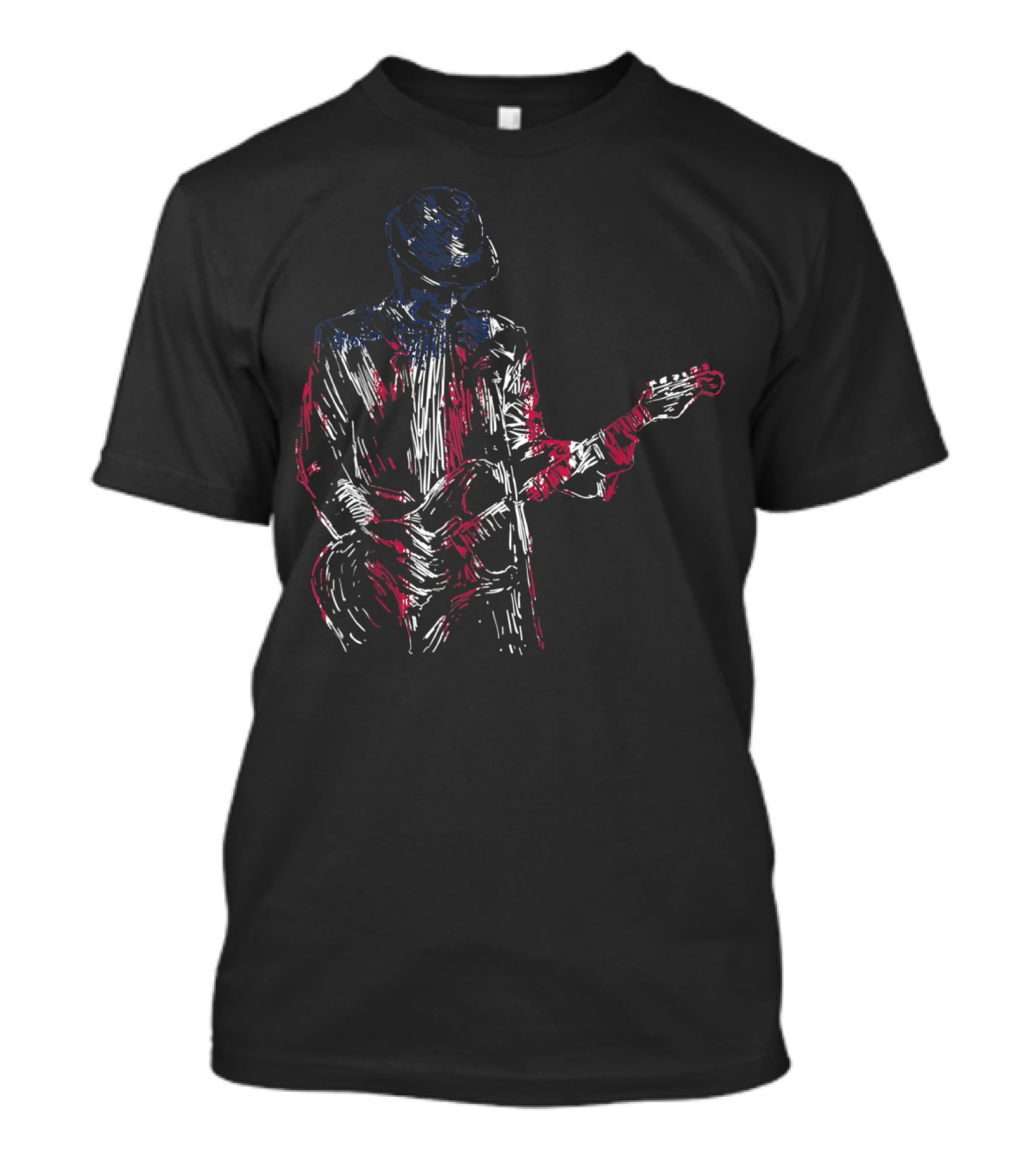 Blues Guitarist In American Flag Colors For Music Lovers T-Shirt