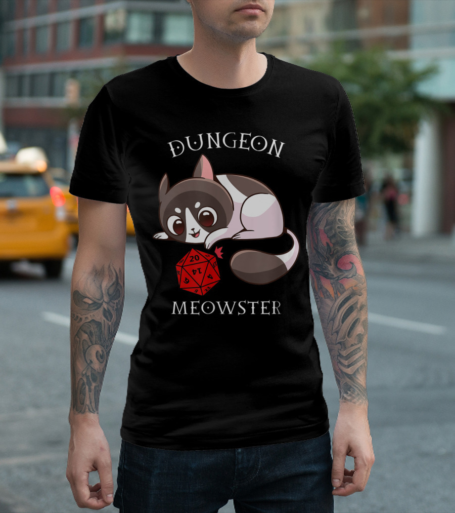 Dungeon Meowster Cat with D20 Nerd RPG Table Top Gamer T-Shirt