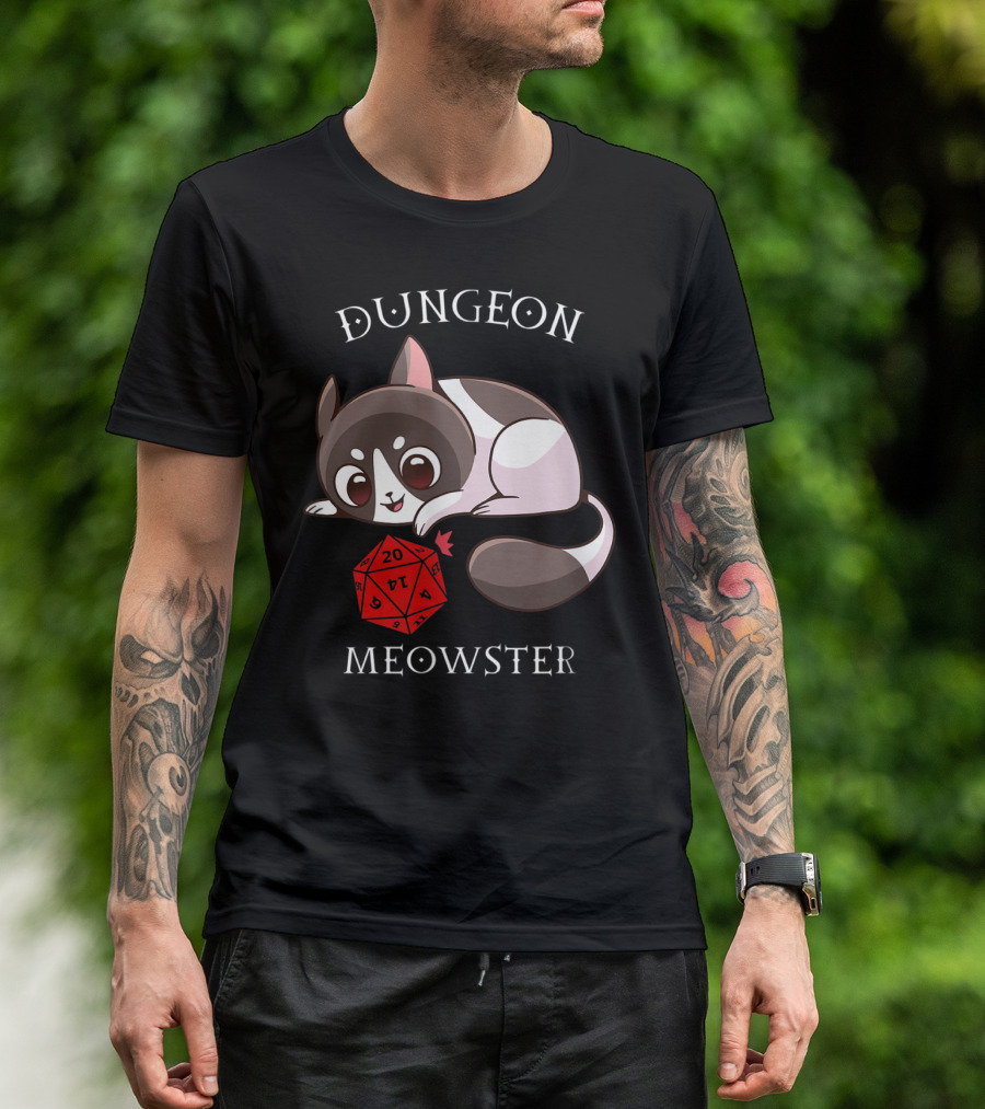 Dungeon Meowster Cat With D20 Nerd RPG Table Top Gamer T-Shirt