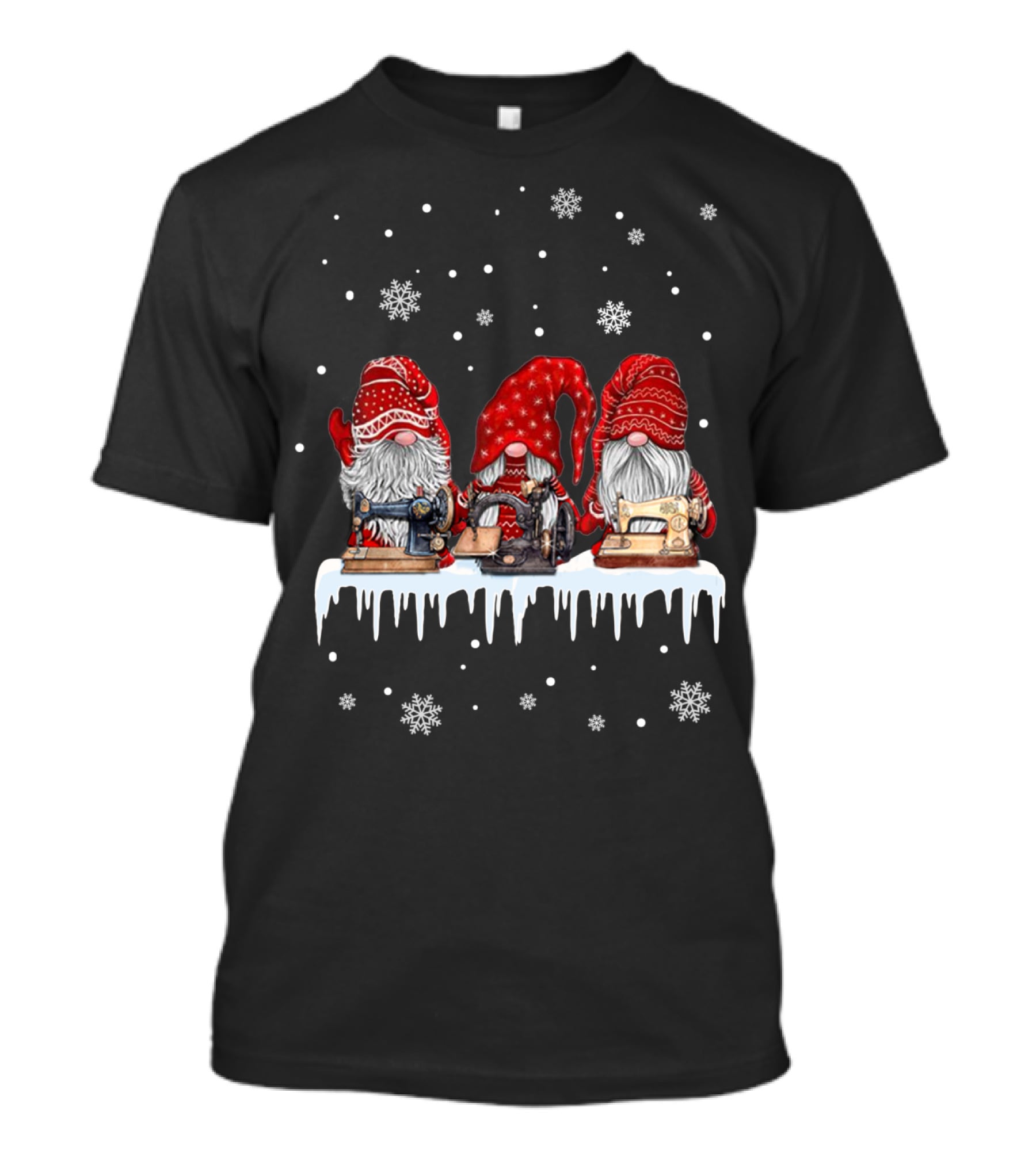 Christmas Gnome Red Sewing Machine Snowflakes T-Shirt