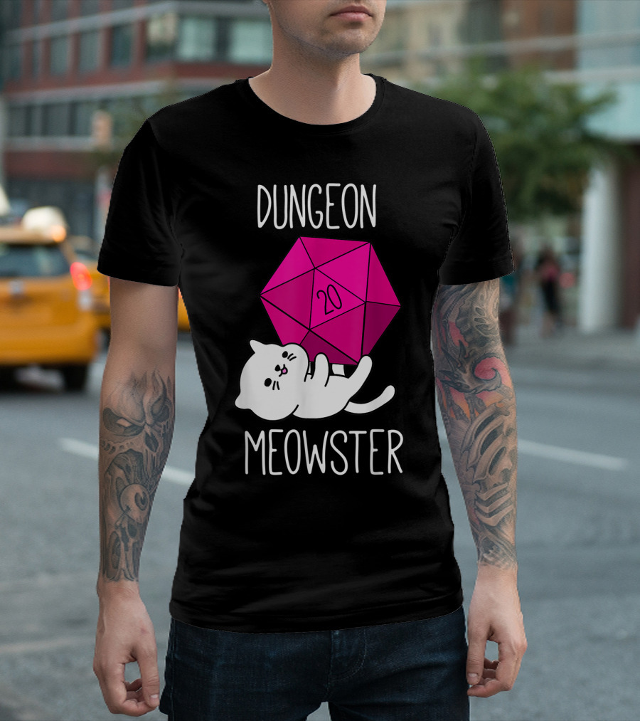 Dungeon Meowster Cat with D20 Dice for RPG Gamer T-Shirt