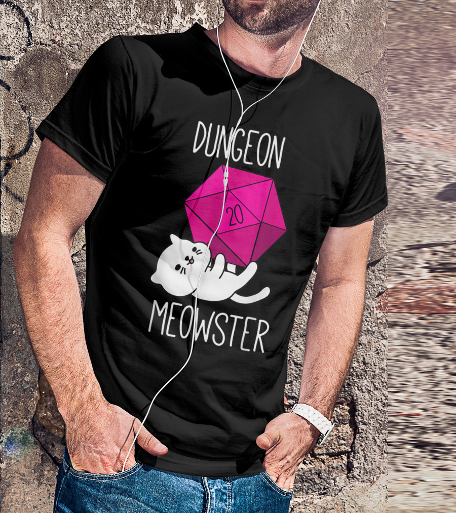 Dungeon Meowster Cat With D20 Dice For RPG Gamer T-Shirt