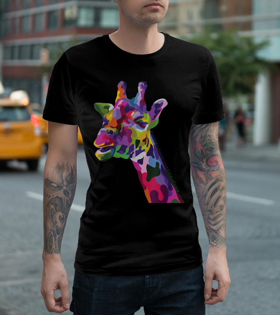 Giraffe Support Colorful Psychedelic T-Shirt