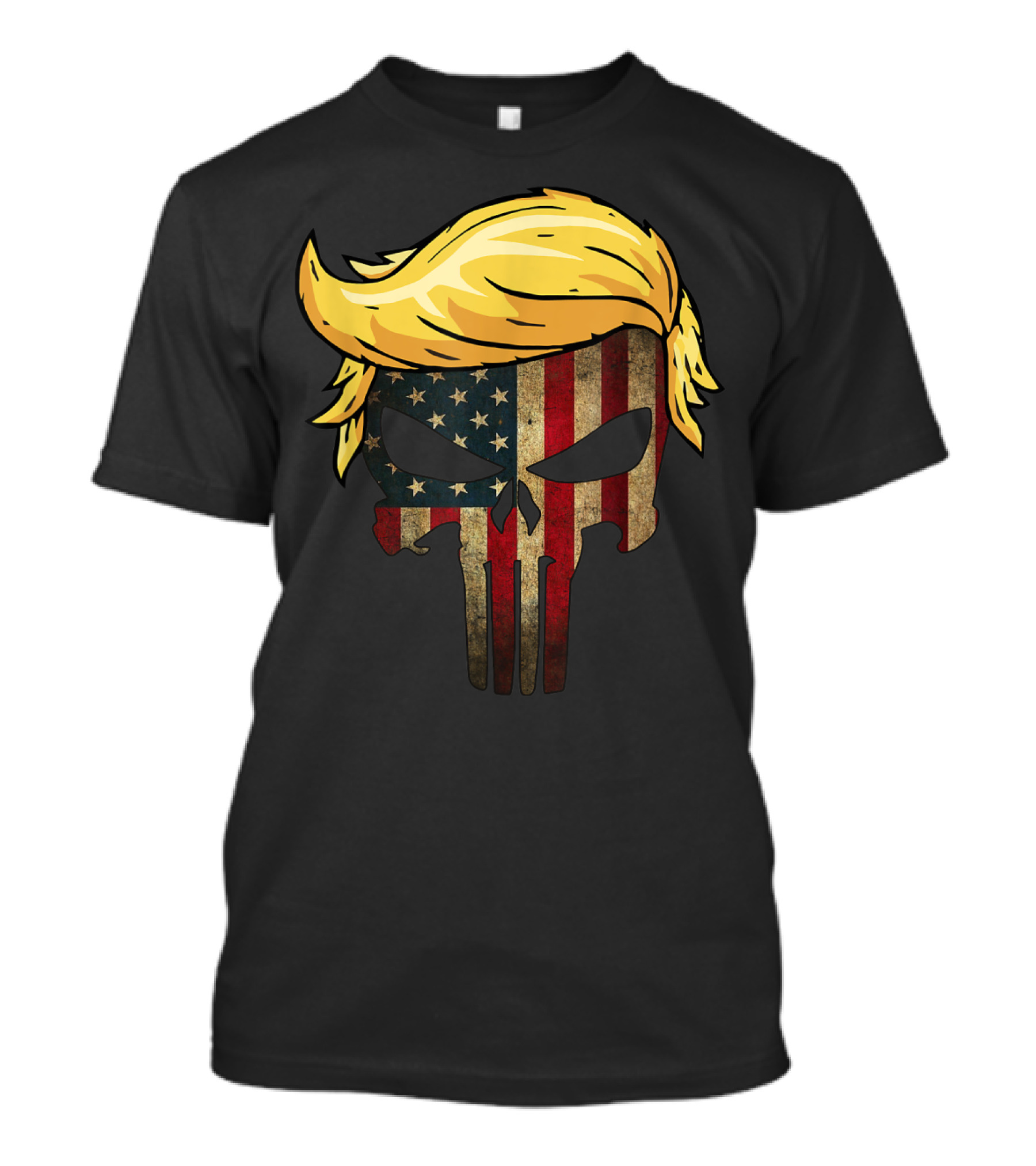 Hair Skull US Flag 4th Of July Patriotic T-Shirt