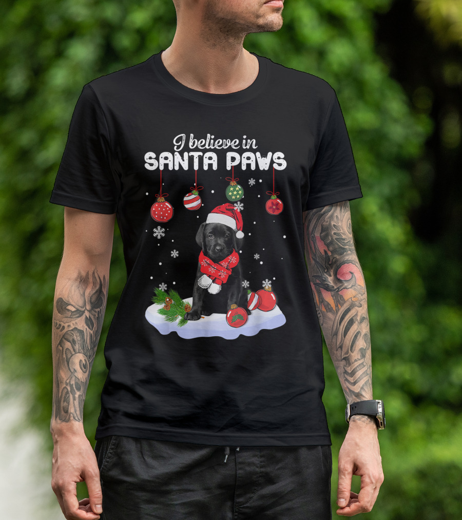 I Believe In Santa Paws Labrador Puppy With Christmas Ornaments T-Shirt