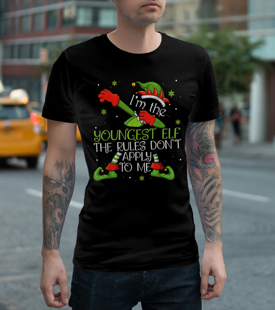 I’m The Youngest Elf The Rules Don’t Apply To Me Christmas Dabbing Elf T-Shirt