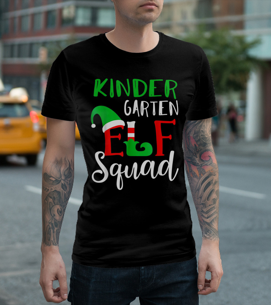 Kindergarten Elf Squad Christmas Teacher Festive Holiday T-Shirt