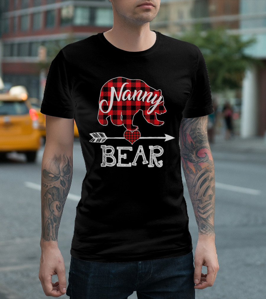 Nanny Bear Plaid Heart Arrow Buffalo Christmas T-Shirt