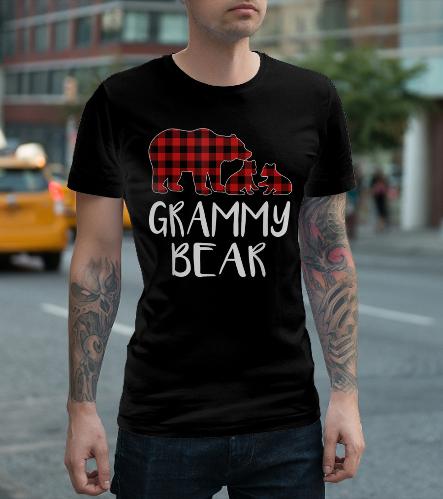 Grammy Bear Red Plaid Two Cubs Matching Buffalo T-Shirt