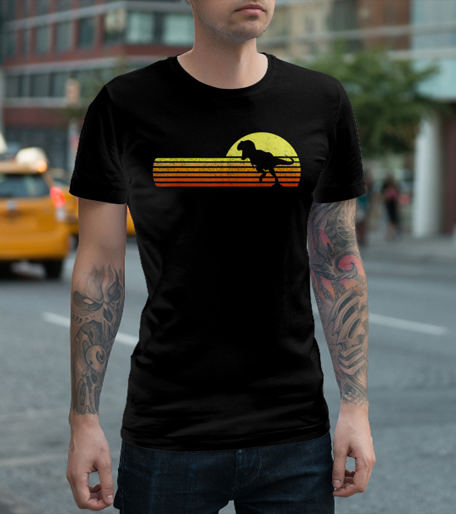Retro Sunset Tyrannosaurus Rex Dinosaur Paleontology Science T-Shirt