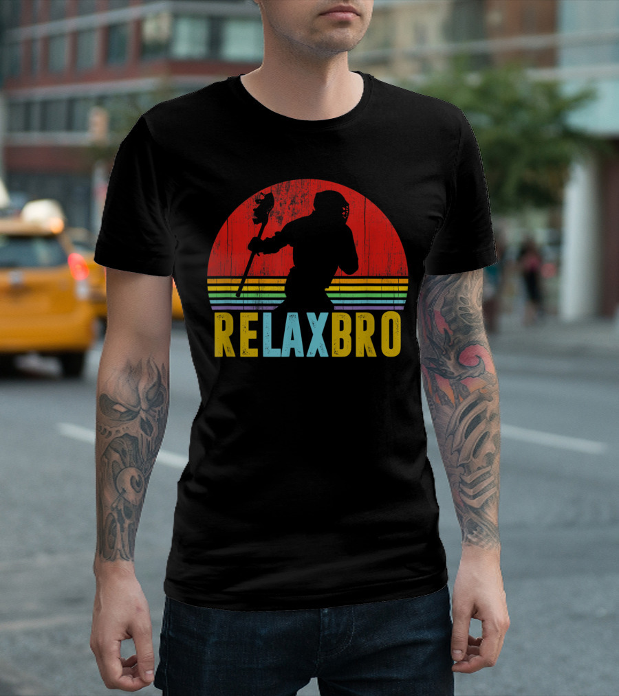ReLax Bro Lacrosse LAX Apparel Retro Style Silhouette Vintage Sunset T-Shirt