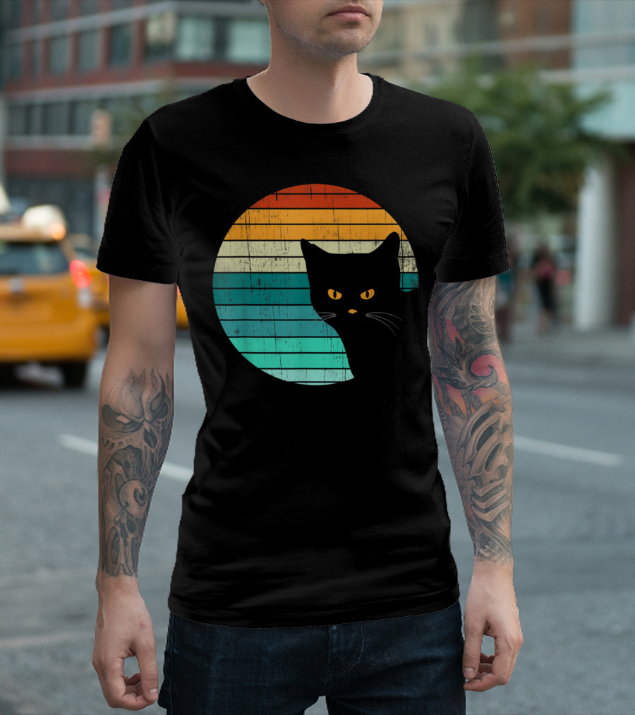 Unique Vintage Kitten Kitty Cat Retro Sunset Stripes T-Shirt