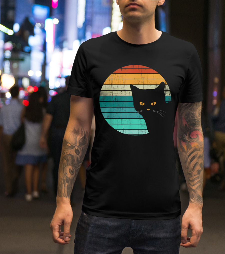 Unique Vintage Kitten Kitty Cat Retro Sunset Stripes T-Shirt