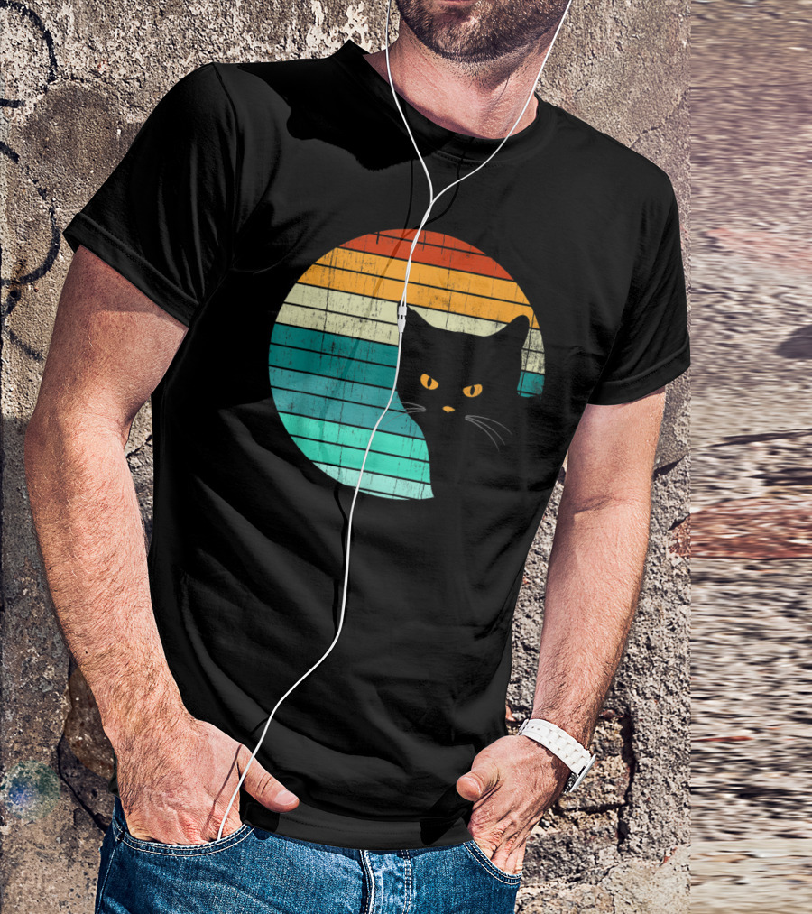 Unique Vintage Kitten Kitty Cat Retro Sunset Stripes T-Shirt