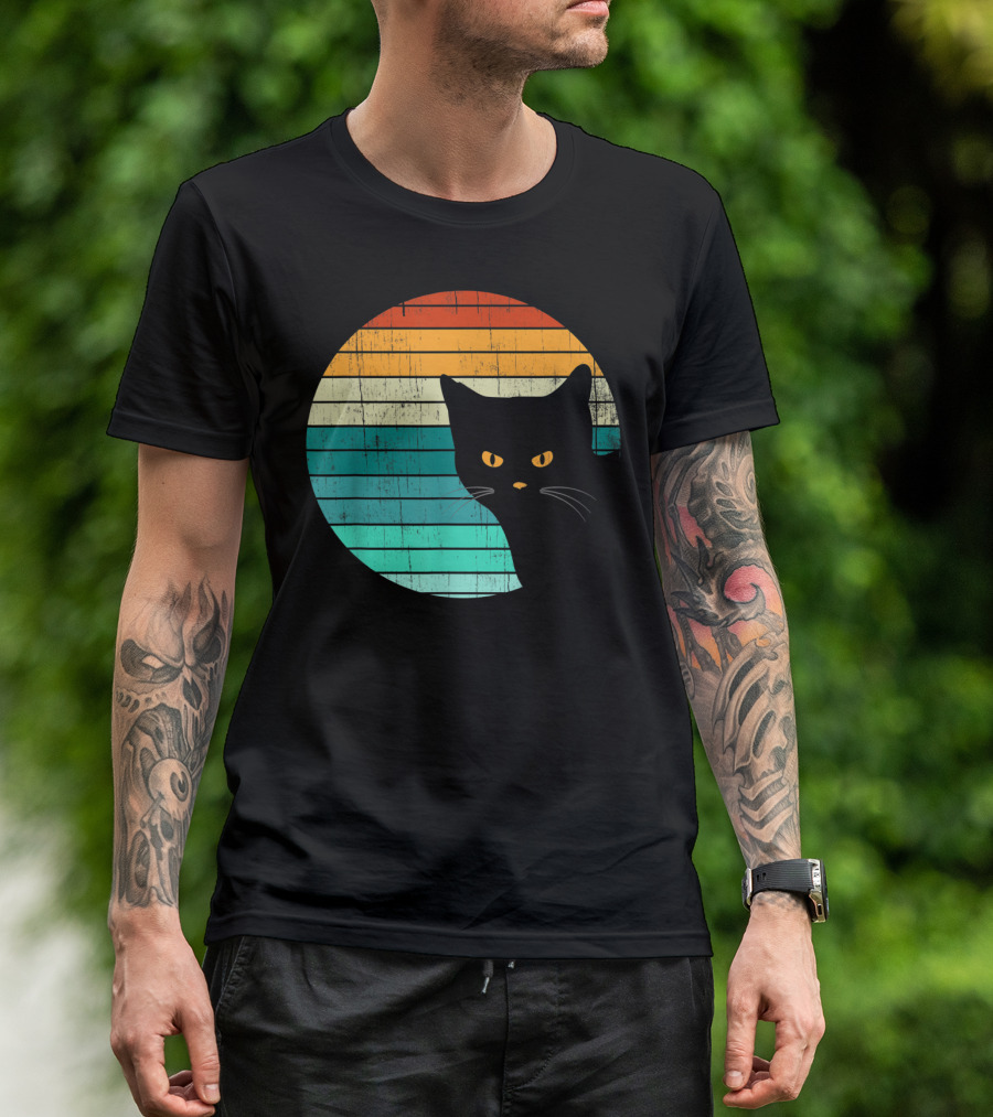Unique Vintage Kitten Kitty Cat Retro Sunset Stripes T-Shirt