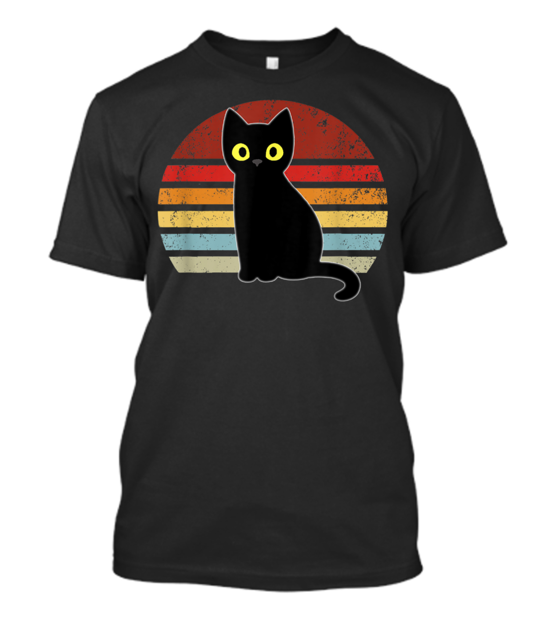 Vintage Retro Stripes Black Cat Kitty Kitten T-Shirt