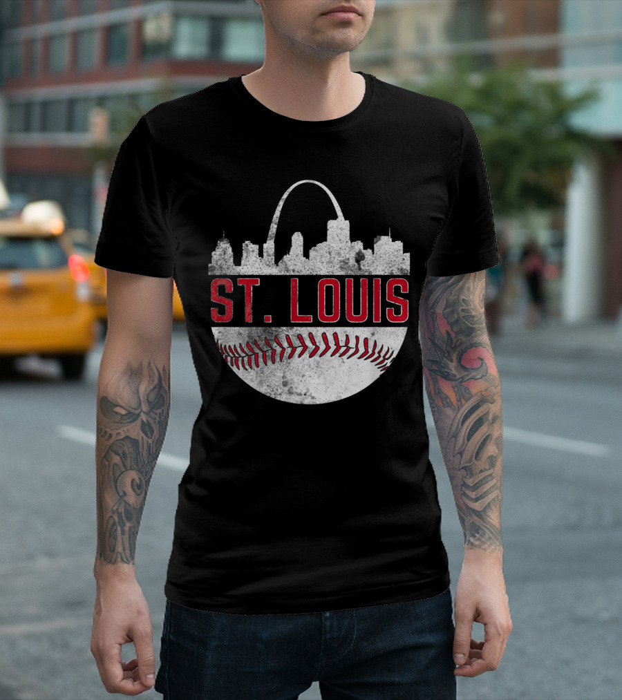 St Louis Vintage City Skyline Baseball Arch T-Shirt