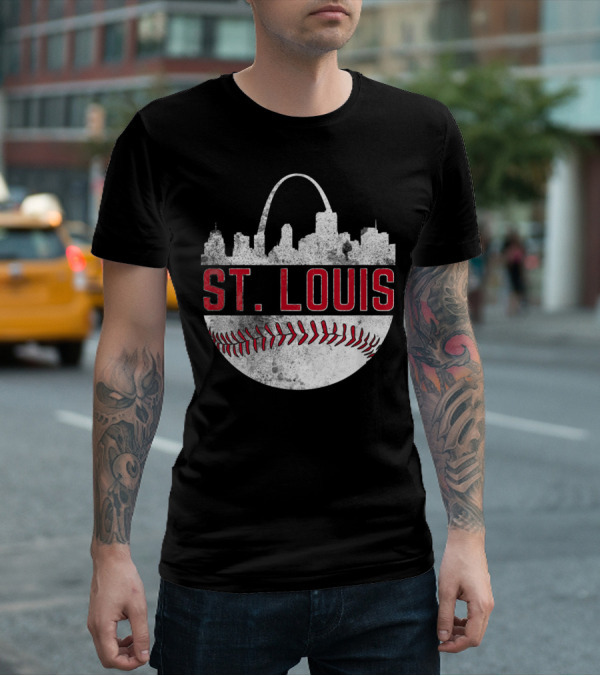 St Louis Vintage City Skyline Baseball Arch T-Shirt