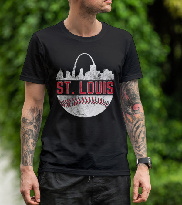 St Louis Vintage City Skyline Baseball Arch T-Shirt