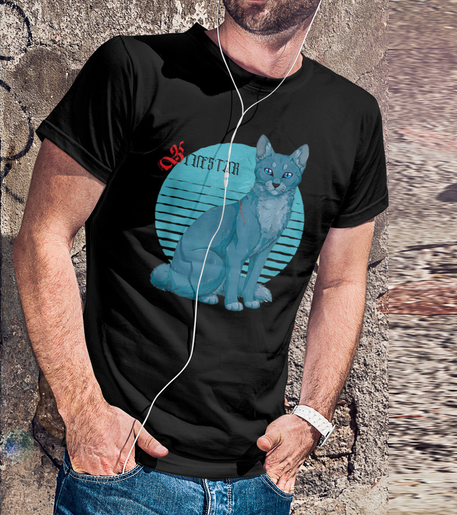 Bluestar Warrior Cats With Blue Striped Circle Background T-Shirt