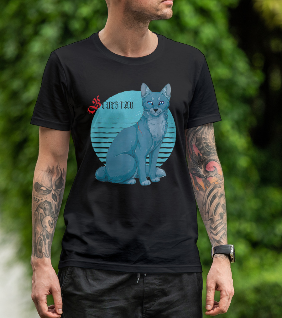 Bluestar Warrior Cats With Blue Striped Circle Background T-Shirt