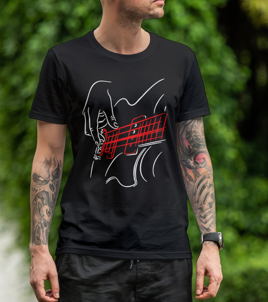 Acoustic Guitar Guitarist Bass Player Musician Outline Sketch T-Shirt
