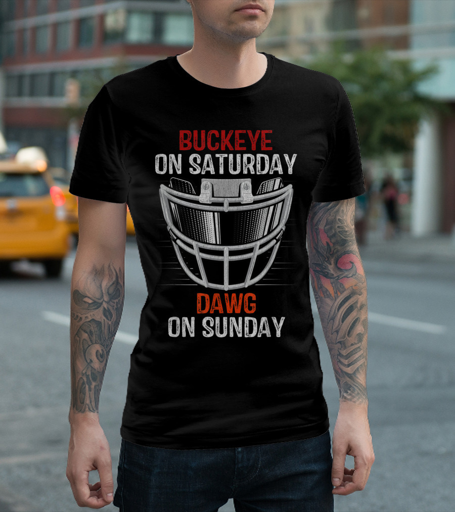 Buckeye On Saturday Dawg On Sunday Football Helmet Fan Crossover T-Shirt