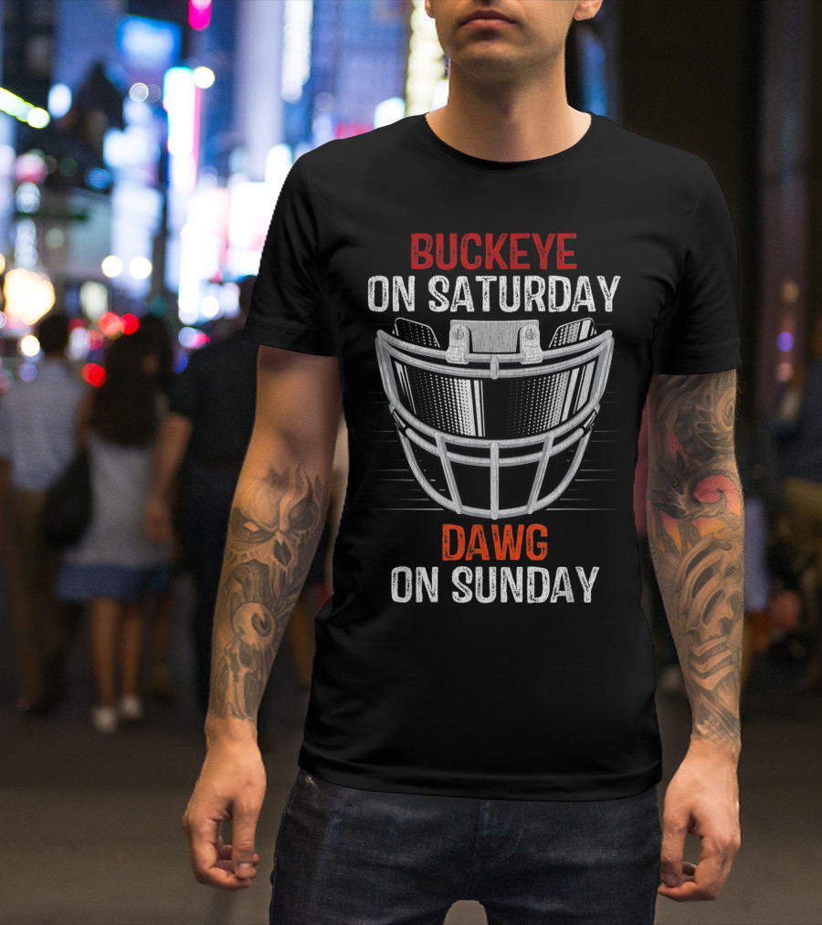 Buckeye On Saturday Dawg On Sunday Football Helmet Fan Crossover T-Shirt