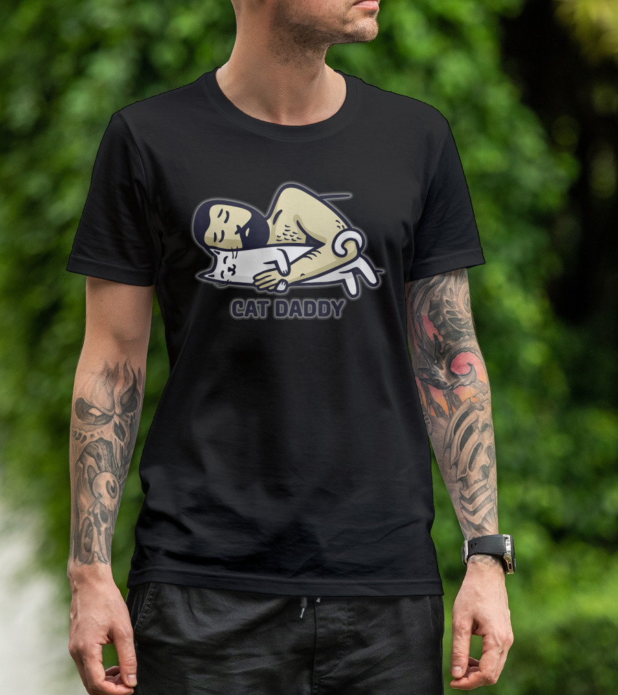 Cat Daddy Sleeping Man Hugging Cat T-Shirt