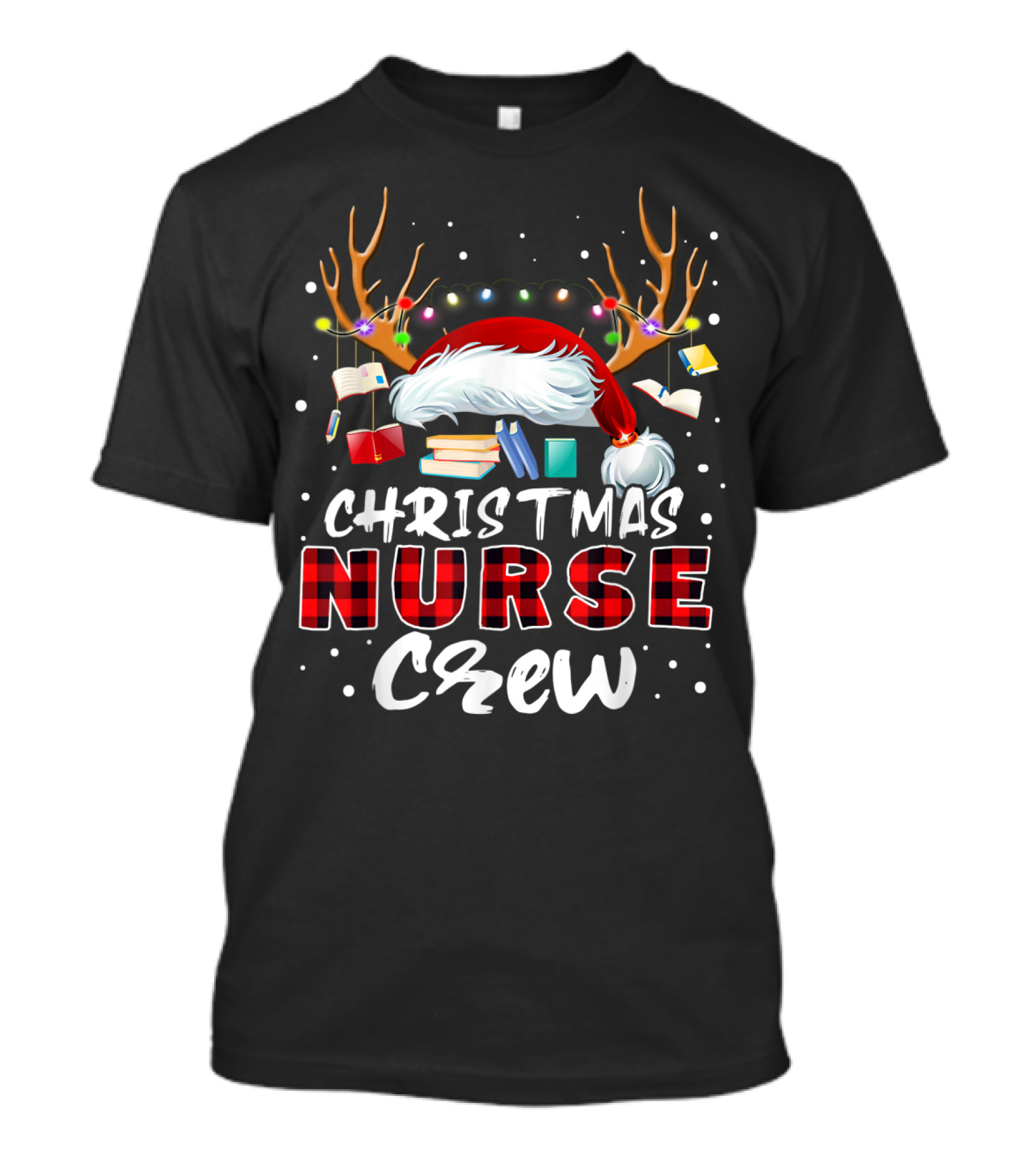 Christmas Nurse Crew RN LPN Santa Hat Reindeer Holiday Lights T-Shirt
