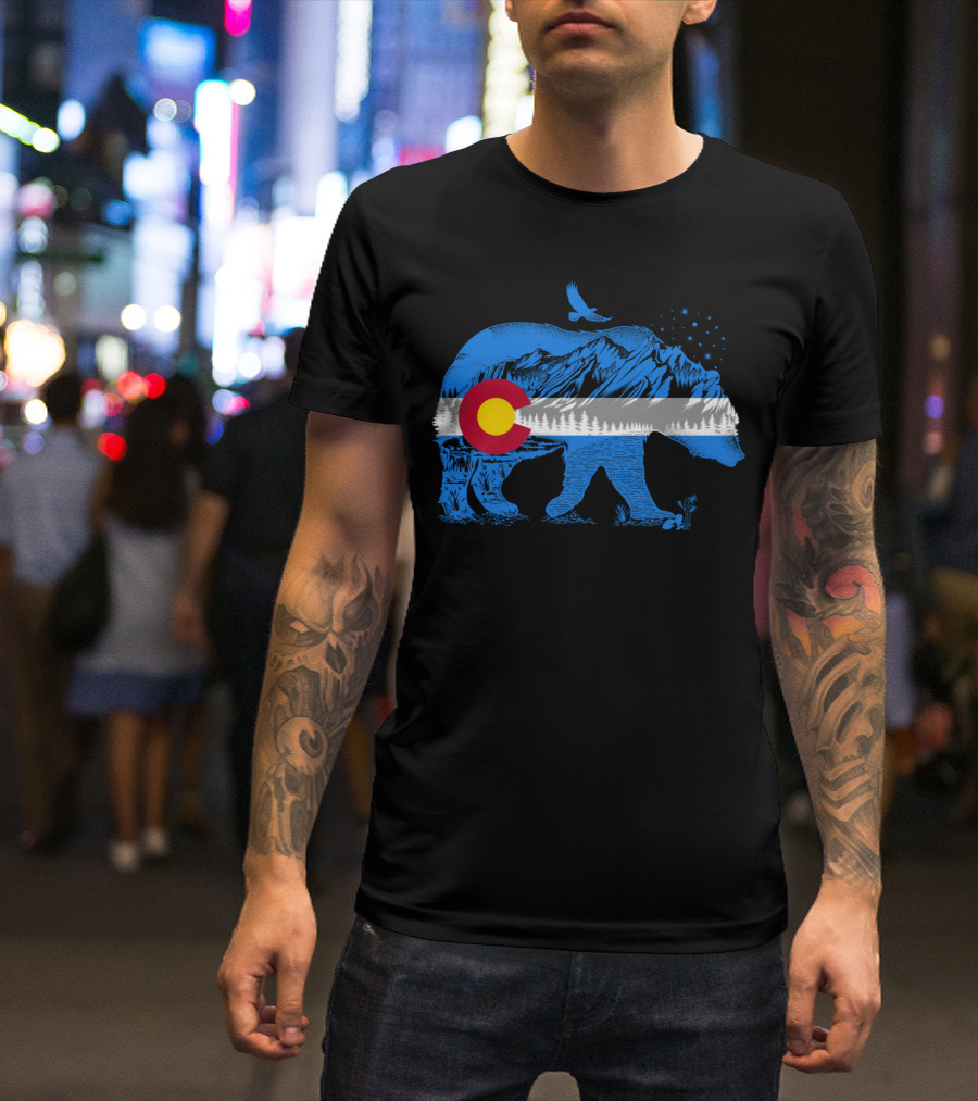 Colorado Bear Flag Mountains Landscape With Eagle T-Shirt