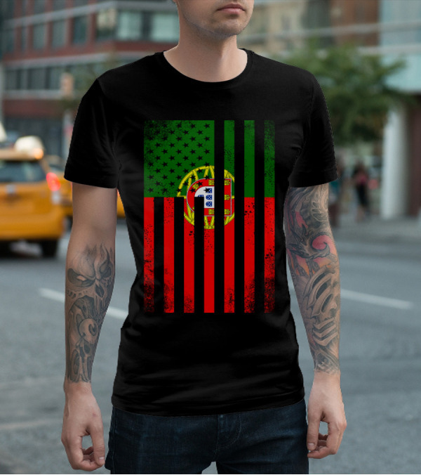 Half Portuguese Flag American Inside Me USA Flag Fusion T-Shirt