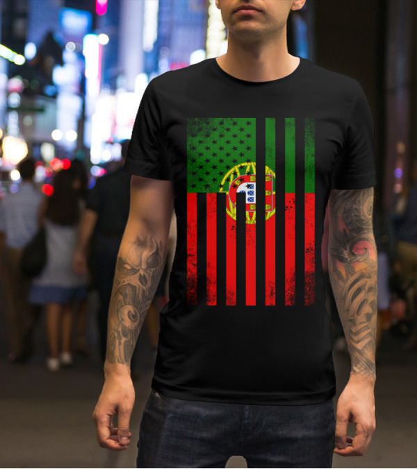 Half Portuguese Flag American Inside Me USA Flag Fusion T-Shirt