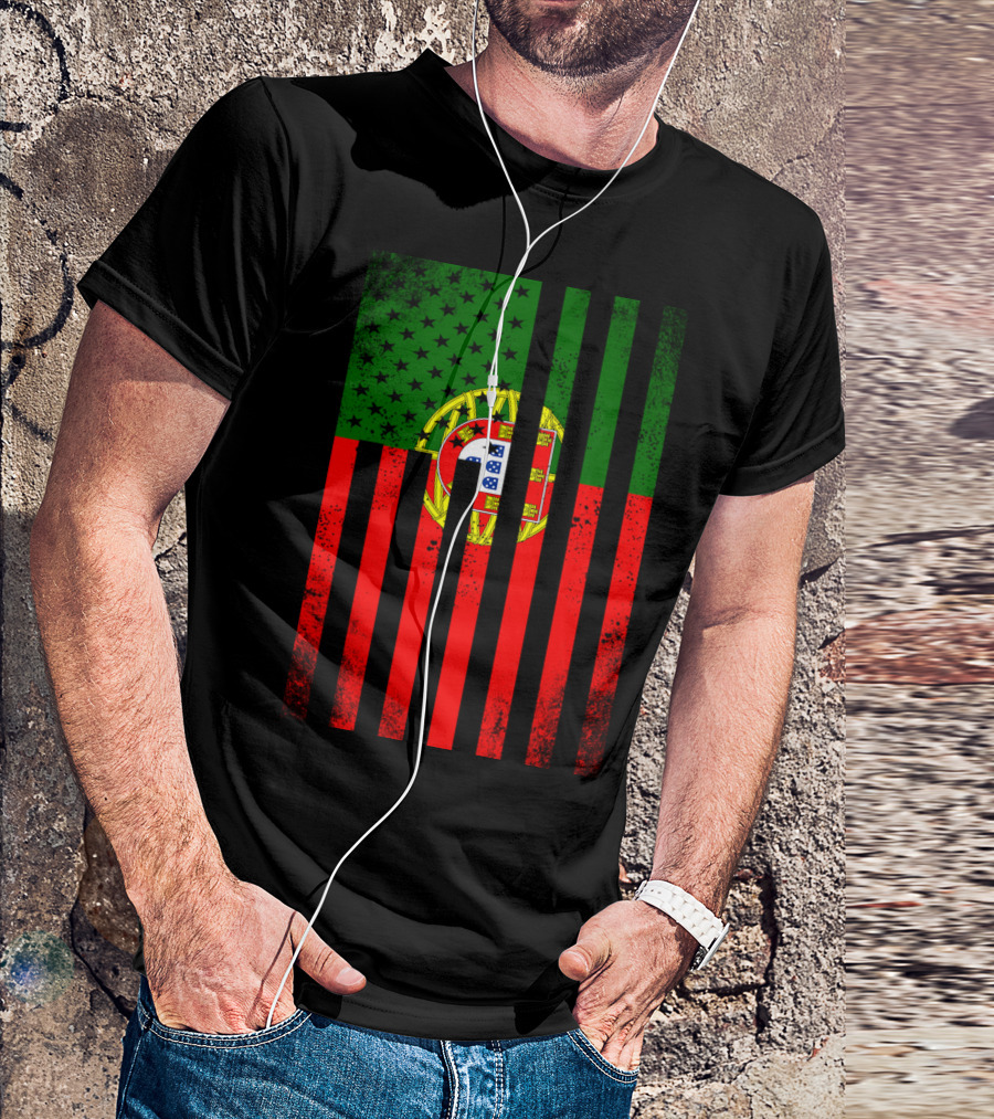 Half Portuguese Flag American Inside Me USA Flag Fusion T-Shirt