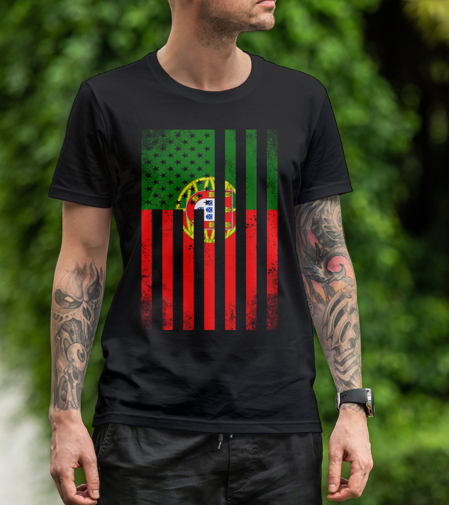 Half Portuguese Flag American Inside Me USA Flag Fusion T-Shirt