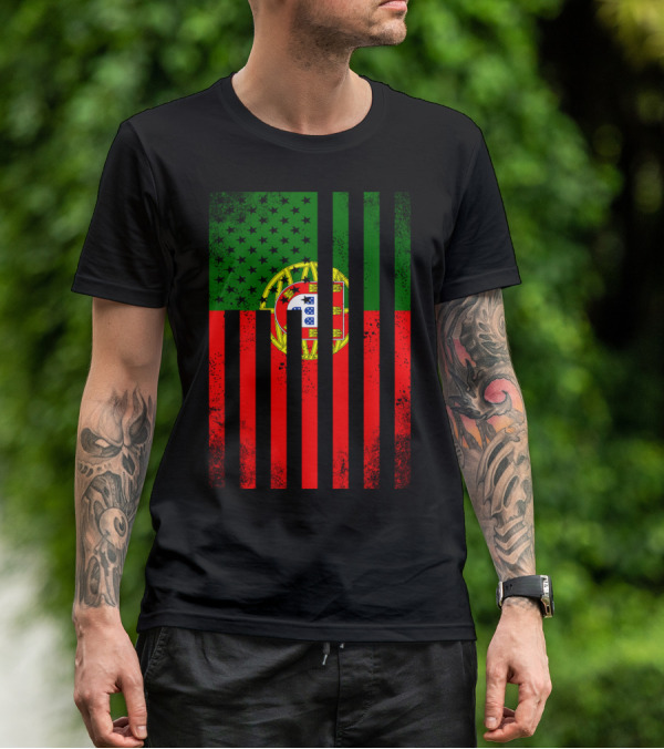 Half Portuguese Flag American Inside Me USA Flag Fusion T-Shirt
